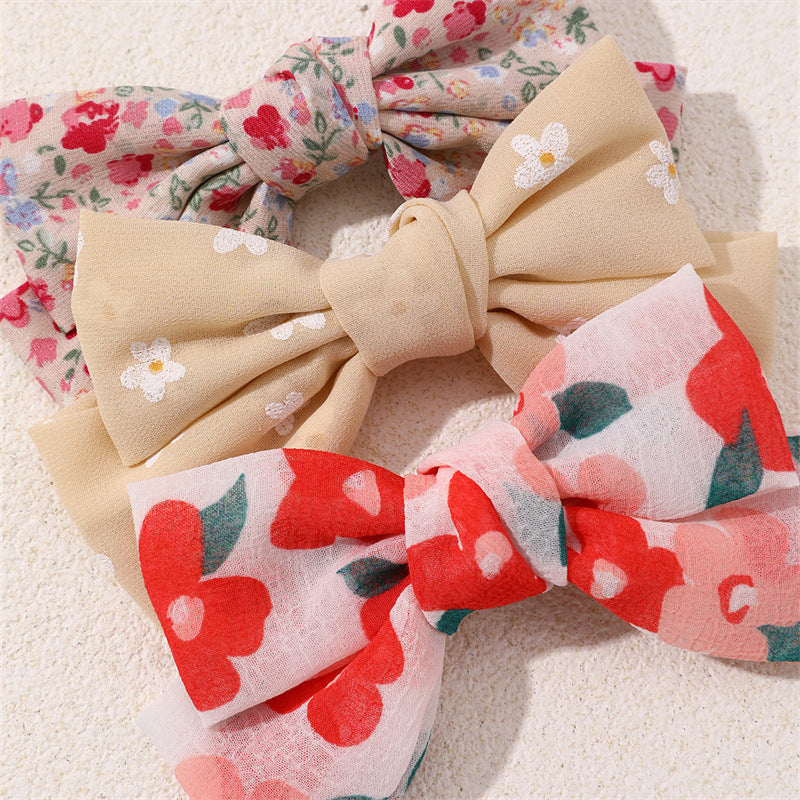 Set di Fermagli per Capelli Bambina con Fiocco Floreale - Accessori per Capelli in Tessuto a Doppio Strato con Dettagli Fatti a Mano