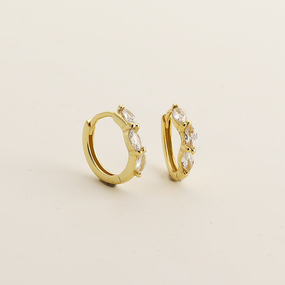 Modernos pendientes trepadores geométricos de plata de ley S925 con circonitas marquesa para mujer