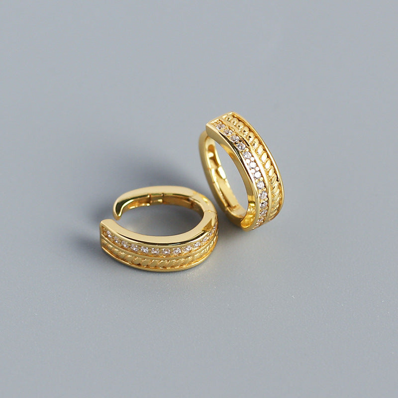 Vintage Luxury Geometric 925 Sterling Silver Rhinestone Inlay Hoop Earrings