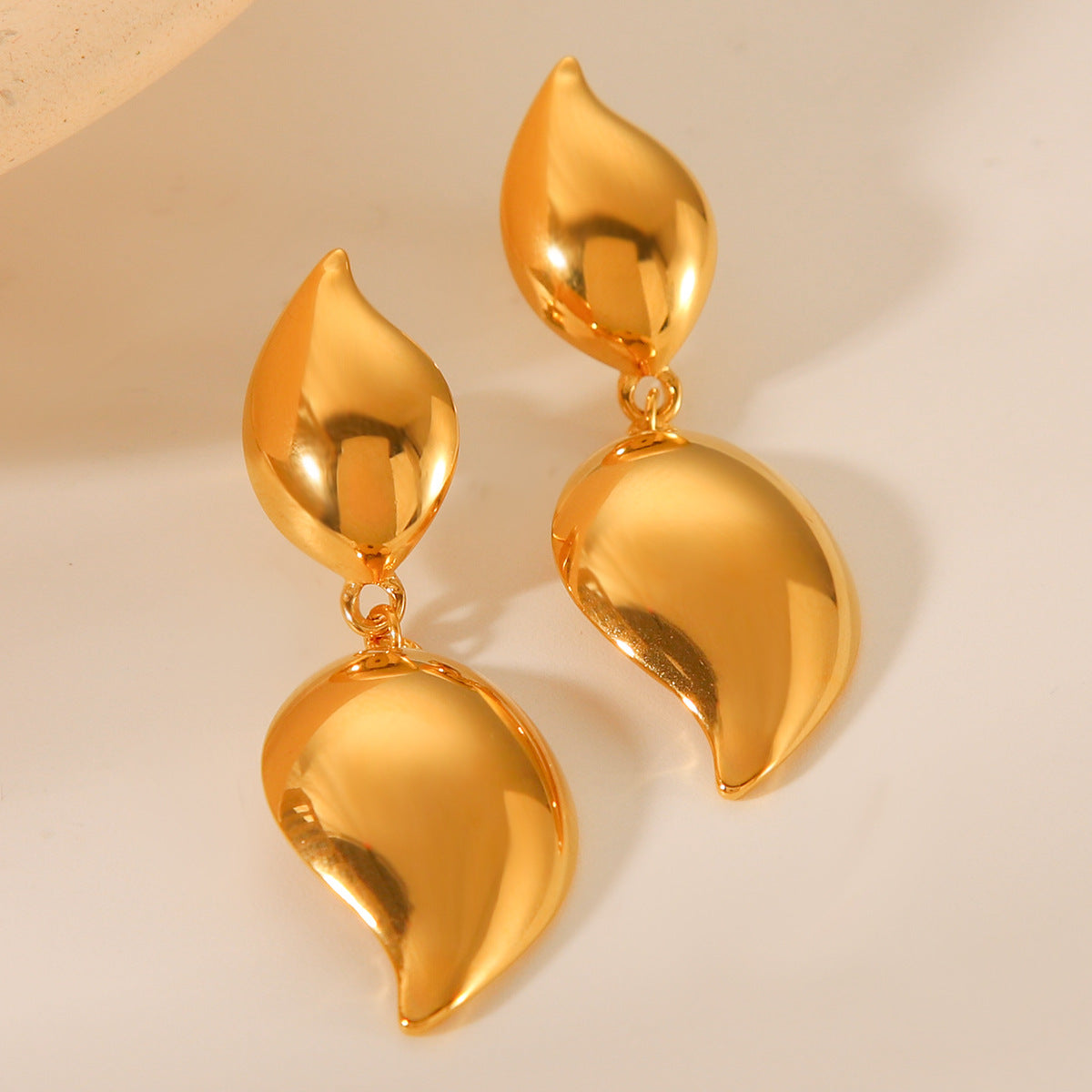 Minimalist Teardrop-Shaped Titanium Steel Earrings with 18K Gold Plating for Women