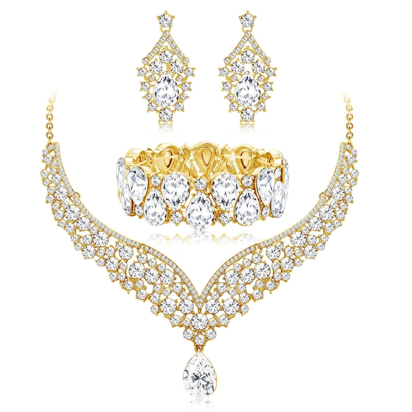Minimalist Heart Drop Bell Pendant Necklace Set with Rhinestone Accents in Alloy, Includes Matching Earrings and Bracelet