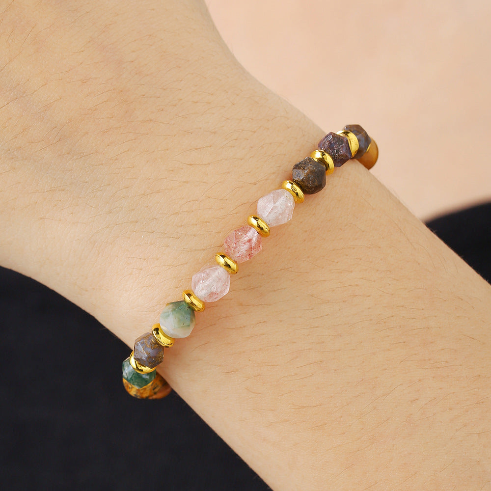Handmade Bohemian Style Adjustable Beaded Bracelet for Women with Colorful Semi-Precious Stones and Geometric Round Beads