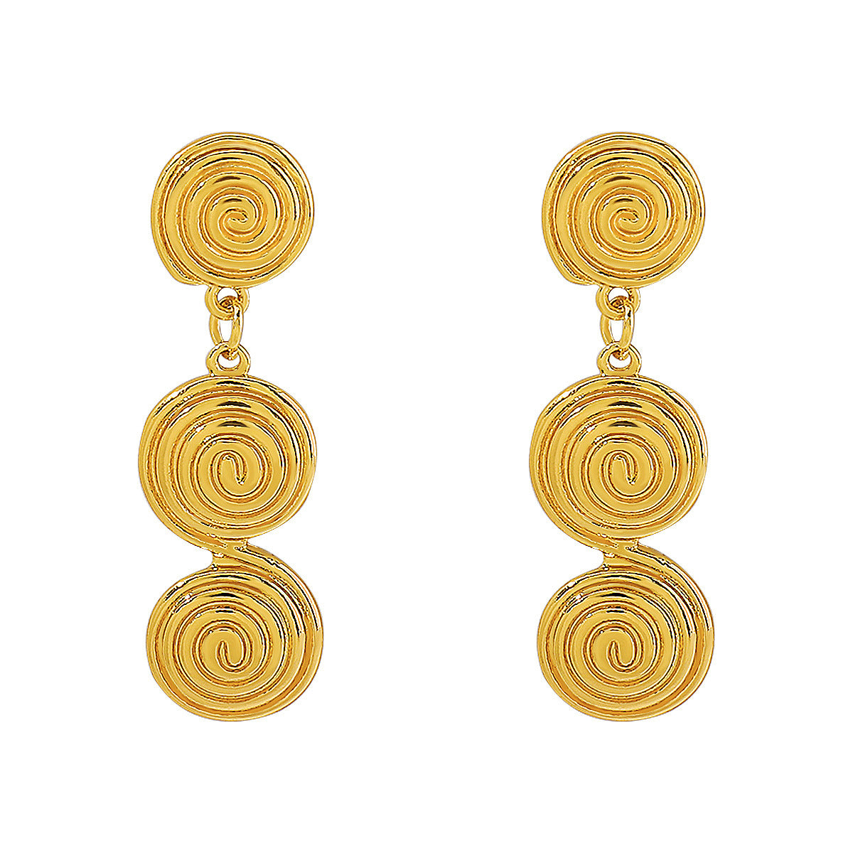 Pendientes de aro geométricos vintage franceses de aleación para mujer con textura espiral y acabado galvanizado