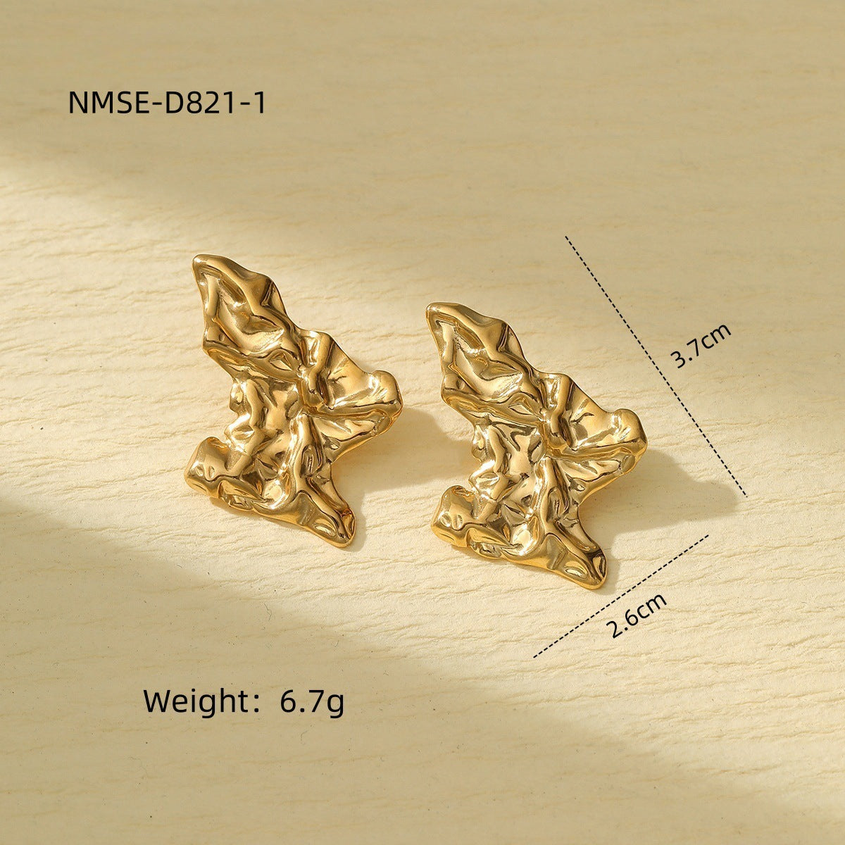 Pendientes de tuerca de acero de titanio texturizado irregular geométrico minimalista para mujer con acabado mate tipo roca y superficie galvanizada