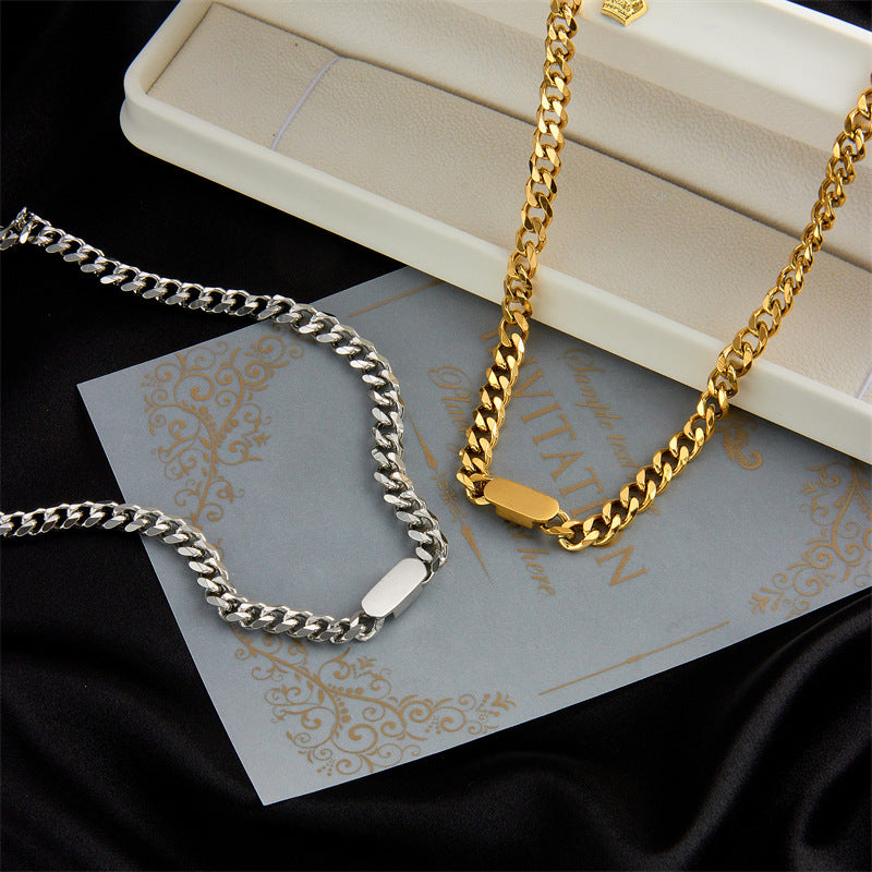 Minimalist Titanium Steel Twisted Chain Necklace and Bracelet Set for Women and Men with Plated Gold Finish