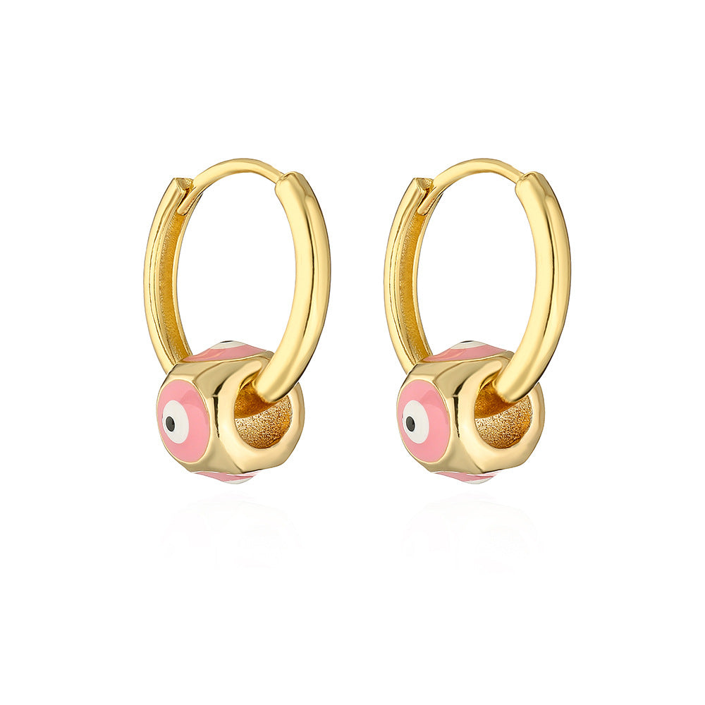 Vintage Evil Eye Geometric Earrings in Copper with Gold Plating and Enamel Finish for Women