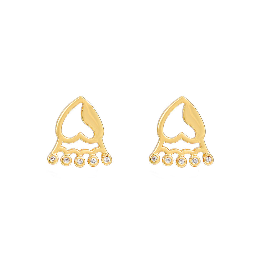 Minimalist Elegant Gold Plated Brass Heart Earrings with Micro-Inlaid Cubic Zirconia