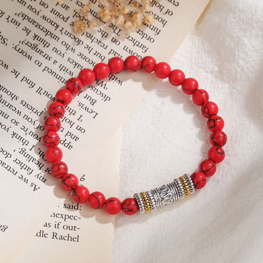 Vintage Handmade Tiger Eye and Lava Stone Beaded Bracelet