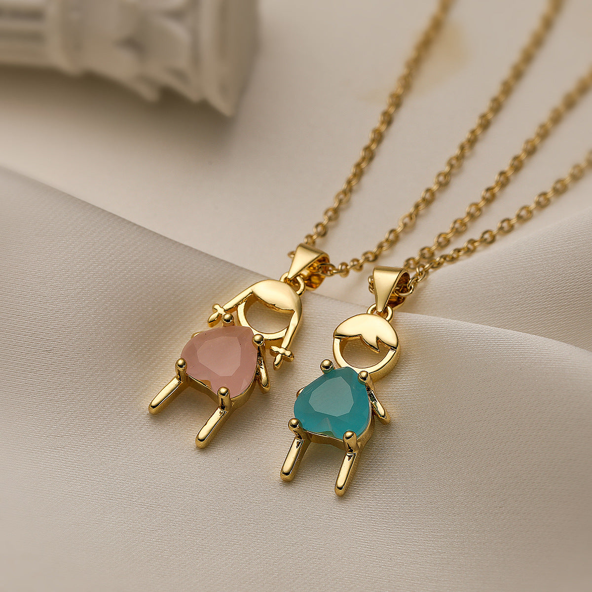 Collana Pendente Geometrica Minimalista in Rame Placcato Oro Vero con Zircone per Donna e Uomo