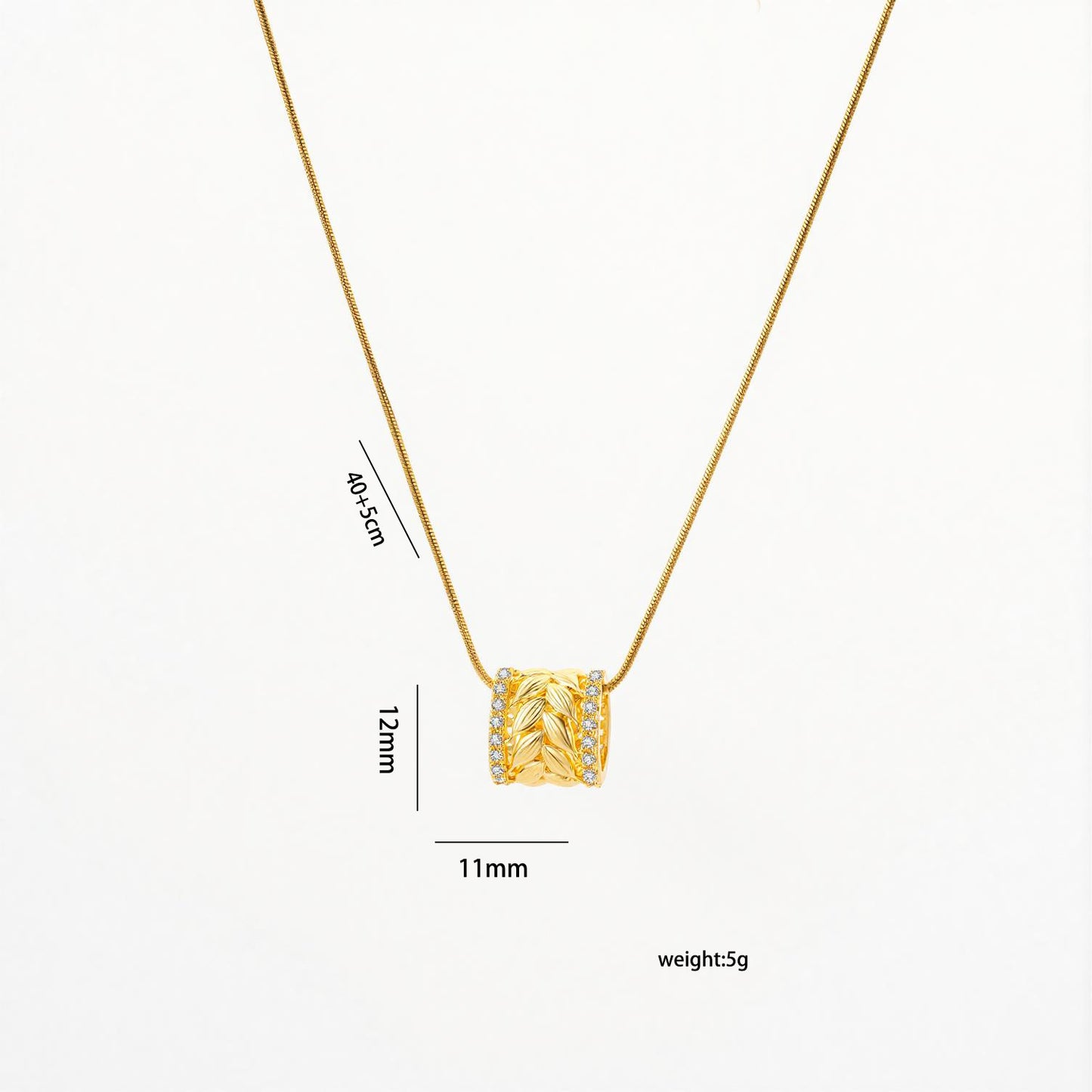 Light Luxury 18K Gold Plated Copper and Zircon Wheat Ear Geometric Pendant Necklace with Snake Chain for Women
