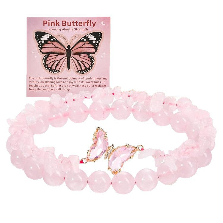 Minimalist Natural Stone Butterfly Beaded Bracelet for Women