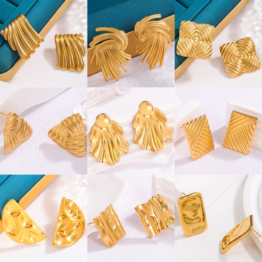 Pendientes de Tachuela de Acero de Titanio en Forma de Lazo Minimalista para Mujer, Joyería de Lujo Hipoalergénica con Chapado en Oro o Acero
