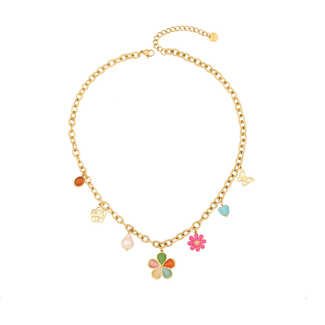 Collana con Pendente a Fiore in Smalto a Forma di Occhio Giocoso in Acciaio Inossidabile con Finitura Placcata da Donna