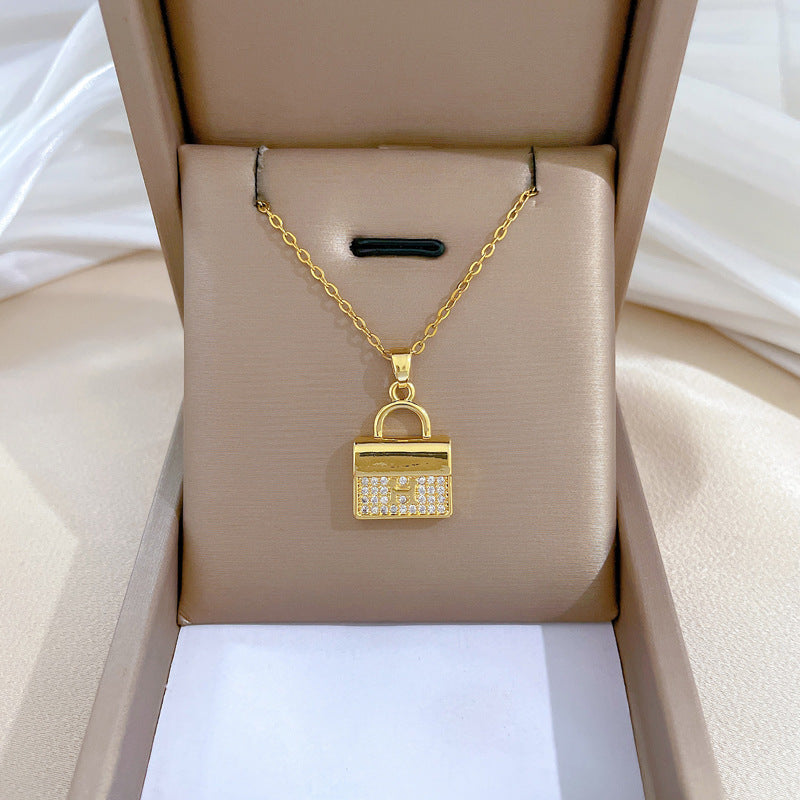 Collar de acero de titanio geométrico minimalista de lujo con incrustaciones de diamantes de imitación para mujer