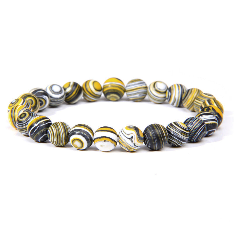 Natural Volcanic Stone and Agate Beaded Bracelet Geometric Round Unisex Fashion Jewelry