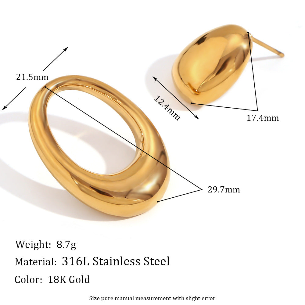 Fashionable Vintage-Inspired Irregular Geometric Heart-Shaped Stainless Steel Earrings with 18K Gold Plating