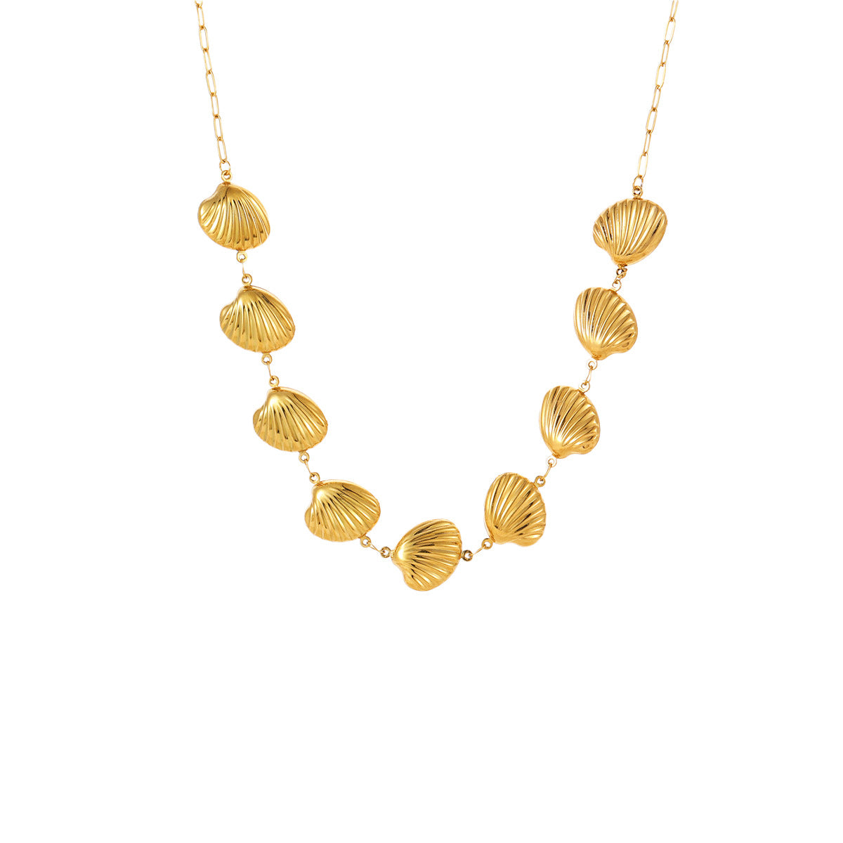 Fashionable Ocean-Themed Hollow Stainless Steel Starfish and Seashell Pendant Necklace with 18K Gold Plating for Women