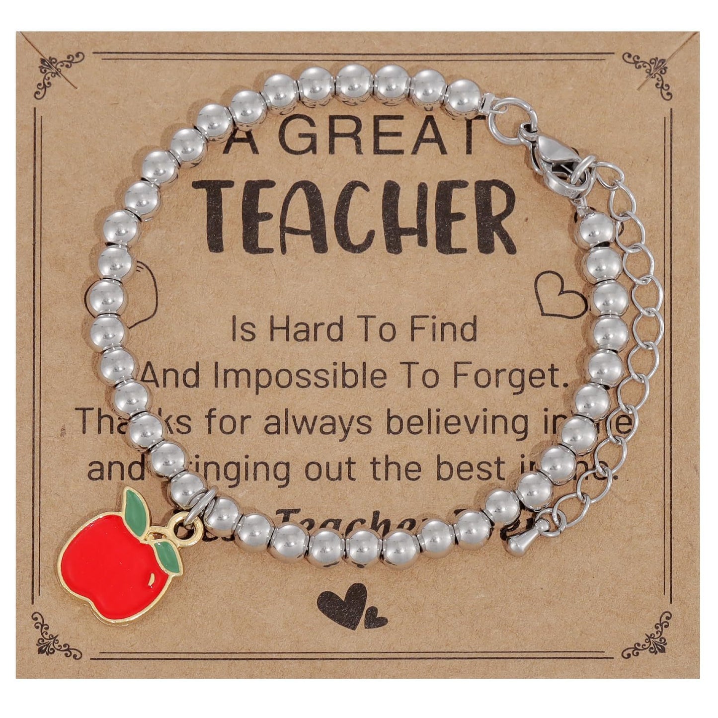 Casual Hematite Ball Chain Bracelet with Apple Pendant Adjustable Unisex Jewelry