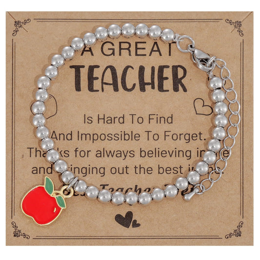 Casual Hematite Ball Chain Bracelet with Apple Pendant Adjustable Unisex Jewelry