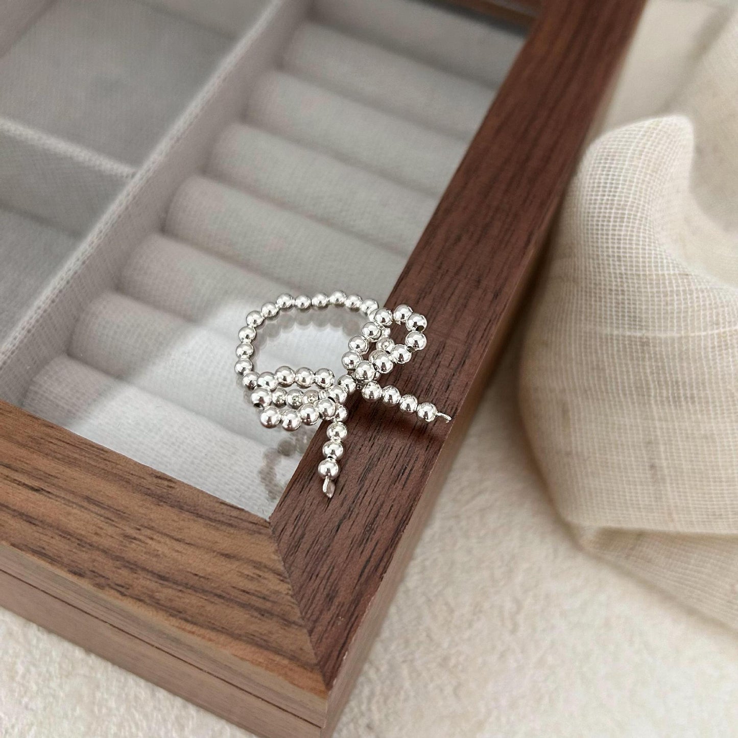 Minimalist Sweet 925 Sterling Silver Bow Ring for Women