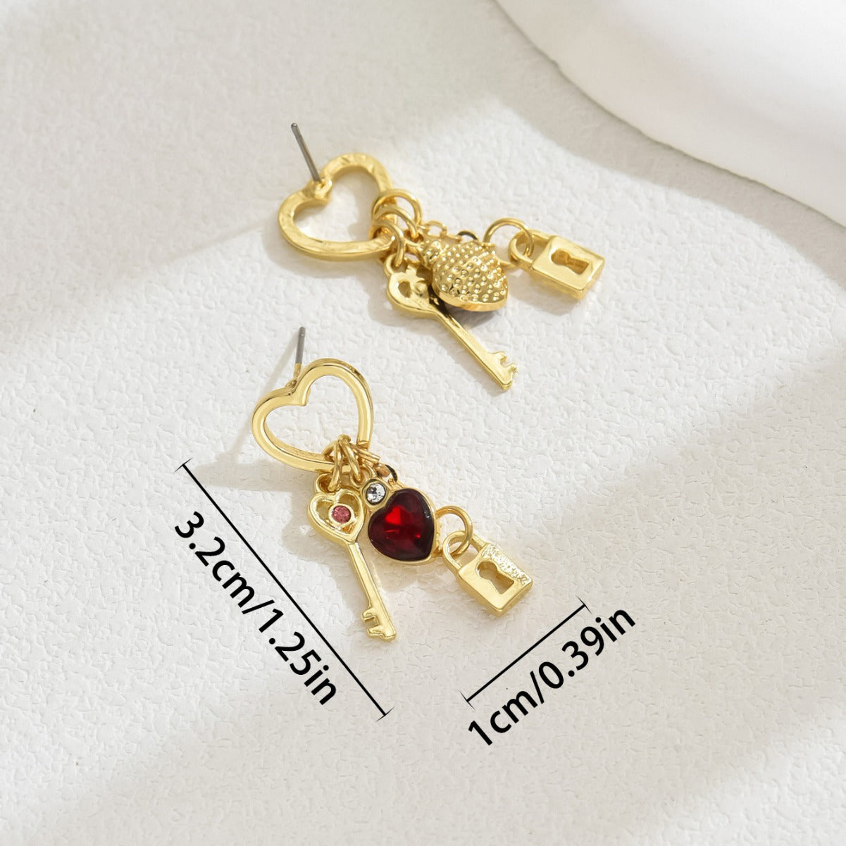 Pendientes de aleación con forma de corazón, diseño minimalista francés, con incrustaciones de diamantes de imitación para mujer