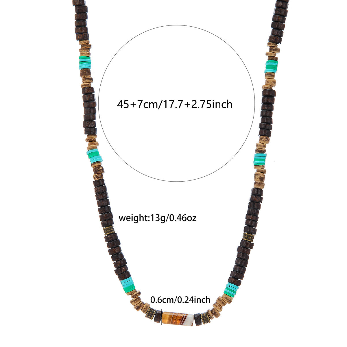 Bohemian Vintage Geometric Coconut Shell Wood Bead Handmade Alloy Necklace with Faux Pearl and Turquoise for Unisex