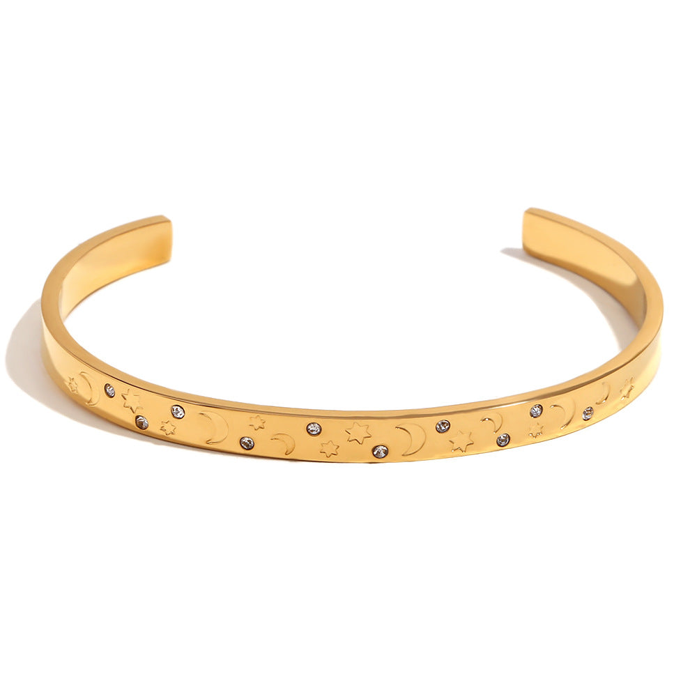 Minimalist Ocean-Inspired Stainless Steel Plated 18K Gold Bracelet for Women with Geometric Pattern
