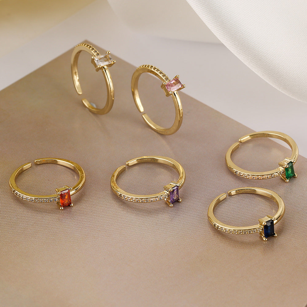 Elegant French-Style Geometric Open Ring for Women Made of Copper with Micro-Pavé Zirconia Accents