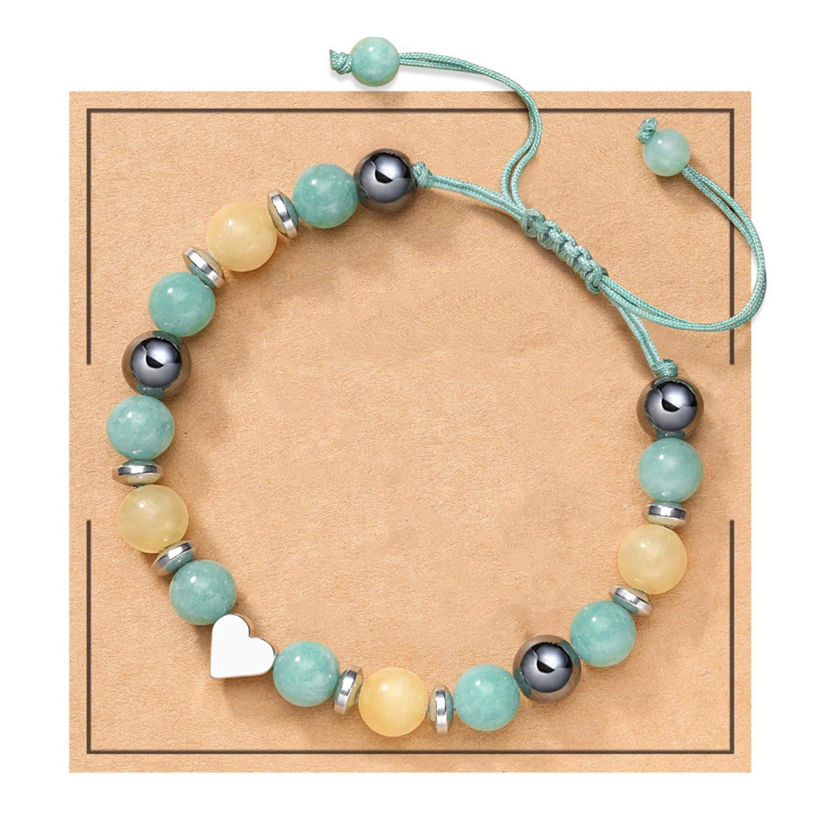Handmade Geometric Heart Zebra Print Natural Stone Beaded Bracelet Unisex Fashion Jewelry