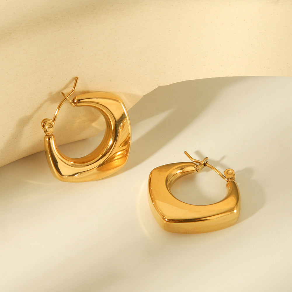Geometric Hollow Stainless Steel Earrings for Women with Vacuum Plating Finish Fashionable and Fade-Resistant