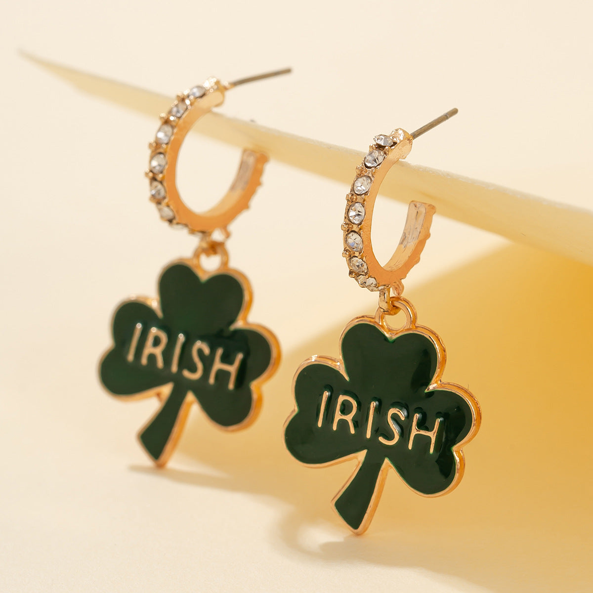 Minimalist Clover Letter Geometric Alloy Stud Earrings for Women with Micro-Pave Rhinestones
