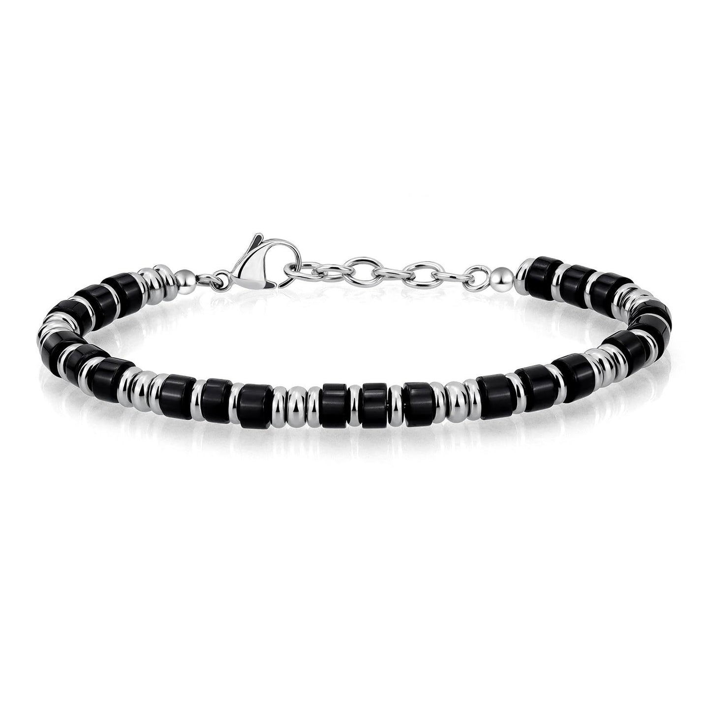 4mm Natural Obsidian Geometric Round Stainless Steel Bracelet Unisex