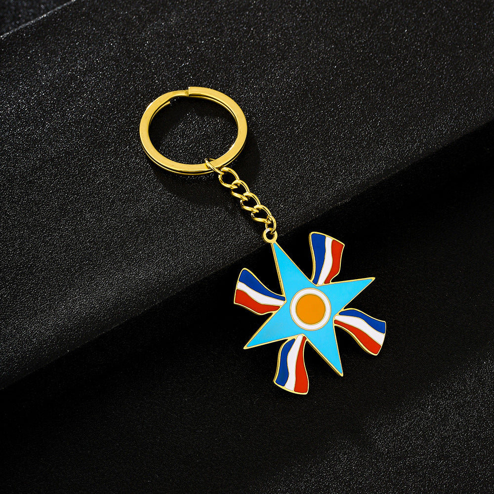 Llavero con Colgante de la Bandera Asiria en Acero Inoxidable para Hombres y Mujeres, Accesorio de Moda