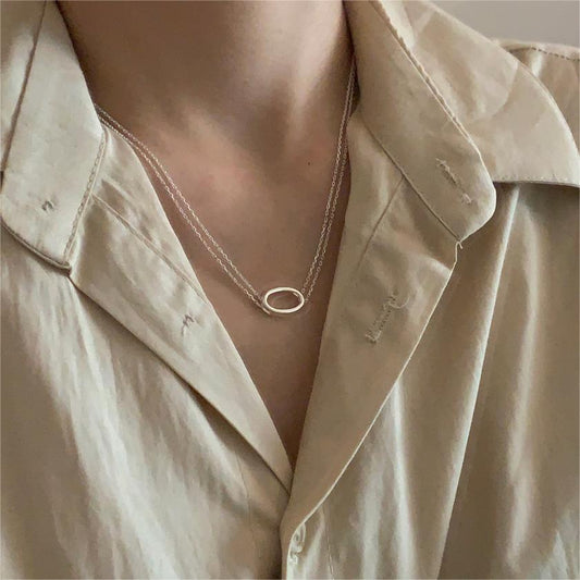 Minimalist Oval Geometric Pendant Necklace in 925 Sterling Silver with Gold Plating and Tulip Floral Motif on Snake Chain