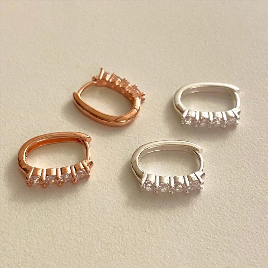 Minimalist Geometric Letter Stud Earrings in 925 Sterling Silver with Rhinestone Inlay