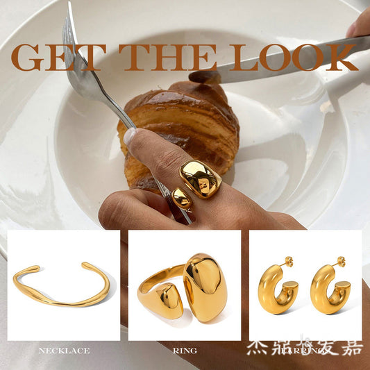 Minimalist 18K Gold Plated Geometric Oval Stainless Steel and Titanium Steel Jewelry Set for Women