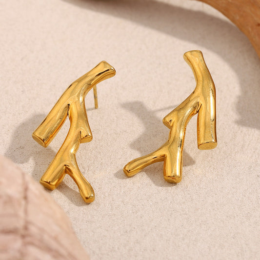 Orecchini a perno geometrici minimalisti in acciaio inossidabile con placcatura in oro 18K da donna