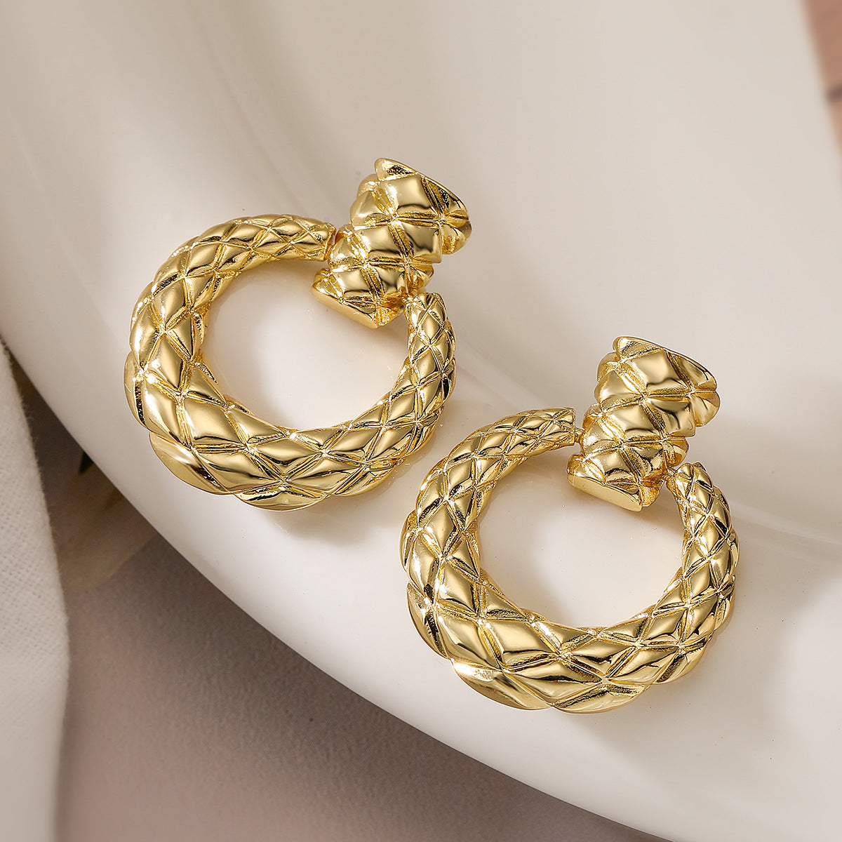 Minimalist Geometric Copper Earrings with Real Gold Plating and Zircon Inlay for Women