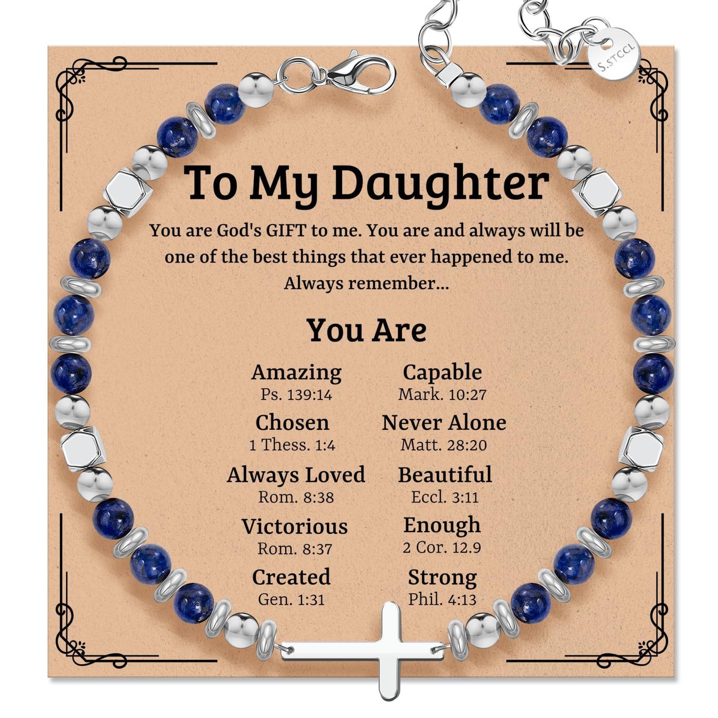 Minimalist Geometric Cross Lapis Lazuli Stainless Steel Adjustable Bracelet with Lobster Clasp