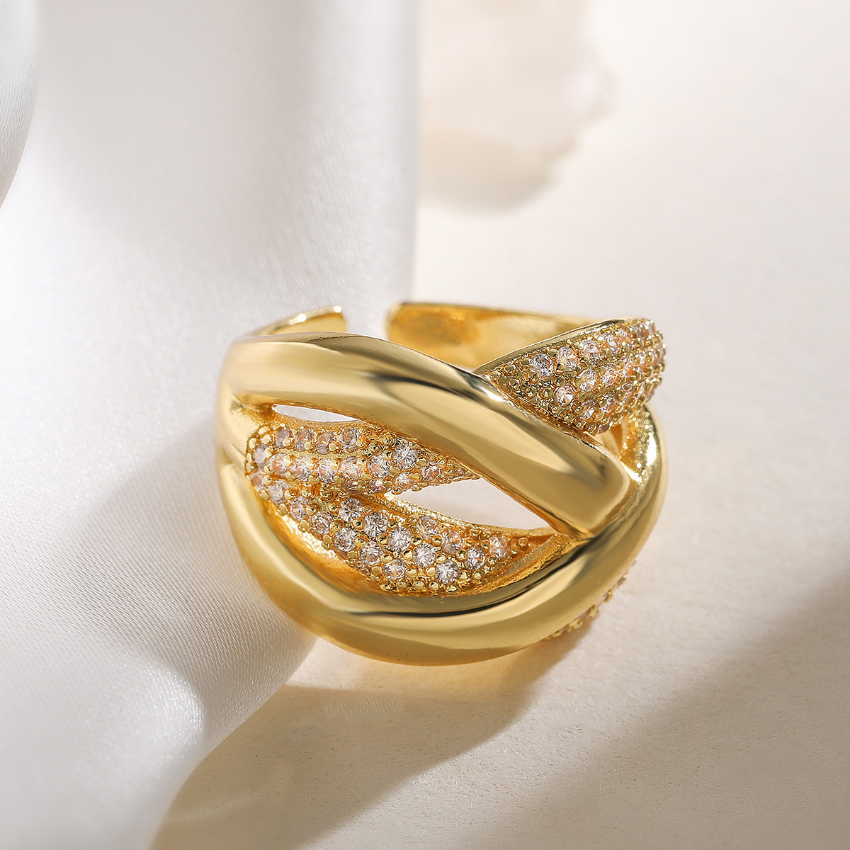 Minimalist Irregular Geometric Open Ring for Women in Copper with Micro-Pave Zirconia