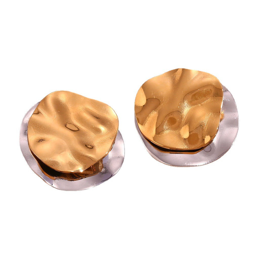 Orecchini da donna in acciaio inossidabile, placcati oro 18 carati, stile vintage, minimalista, a cerchio geometrico irregolare a doppio strato