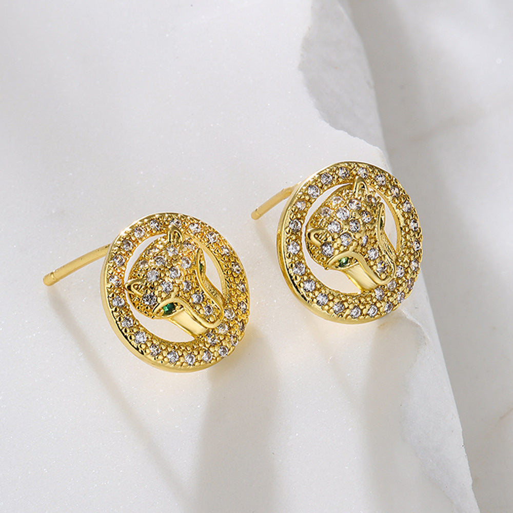 Minimalist Round Animal-Shaped Copper Earrings with Gold Plating and Zirconia Accents for Women