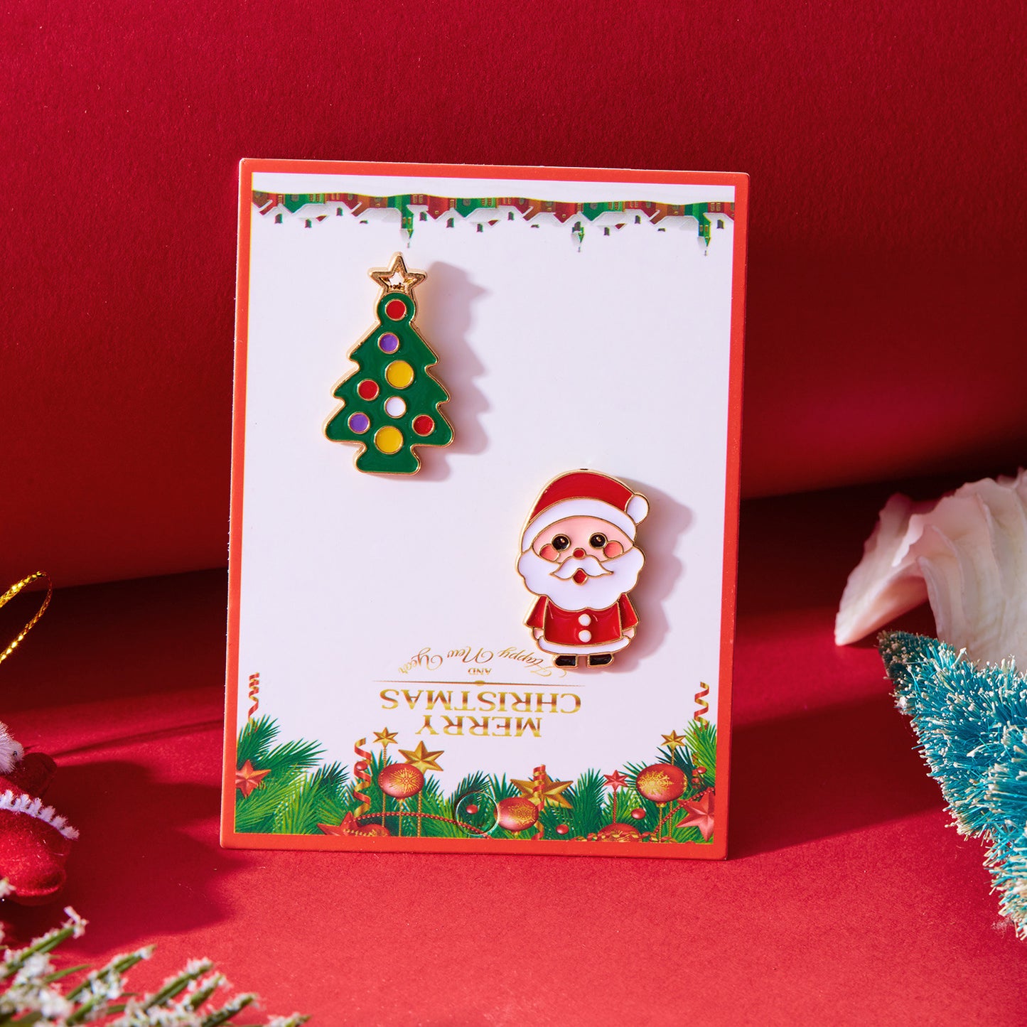 Juego de broches minimalistas de esmalte de Papá Noel y árbol de Navidad en aleación para decoración navideña unisex