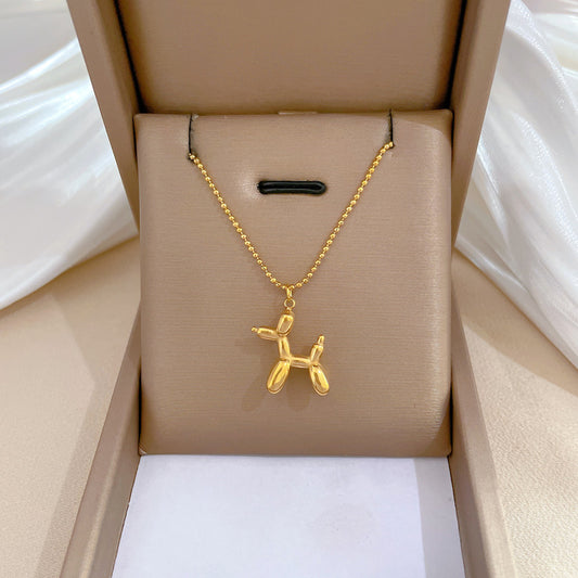 Minimalist Geometric Titanium Steel Dog Pendant Necklace for Women and Men with Gold-Plated Finish and Clavicle Chain Design