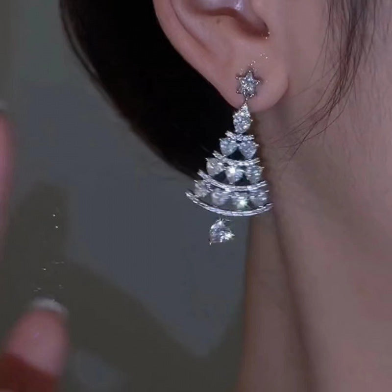 Pendientes de estrella navideña para mujer con detalles de pedrería, aretes geométricos de aleación, acabado galvanizado, joyas festivas navideñas