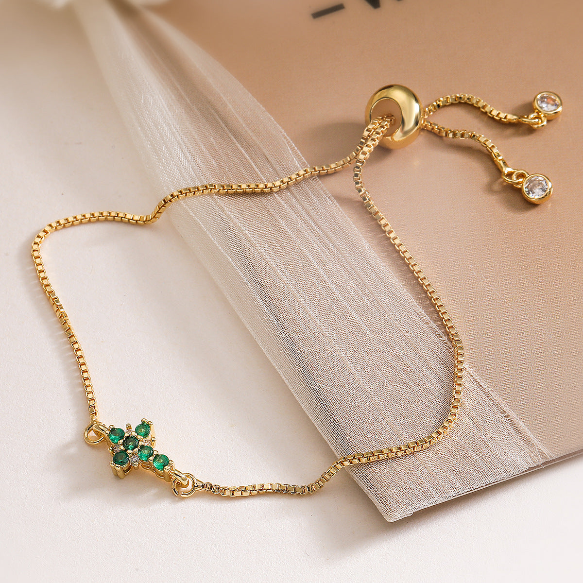 Exquisite Gold Plated Cubic Zirconia Cross Bracelet for Women