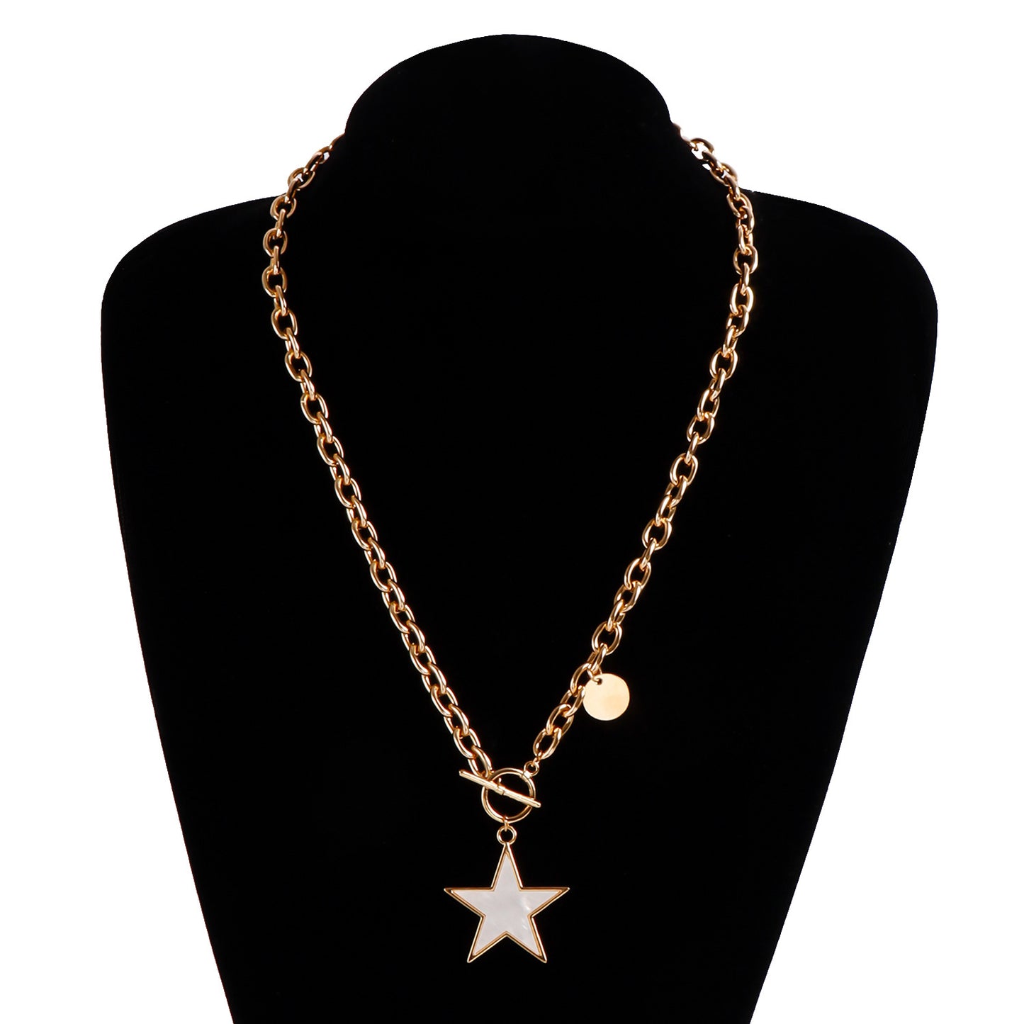 Minimalist White Star Mother-of-Pearl Inspired Pendant Necklace with Electroplated Metal Thick Aluminum Chain for Women