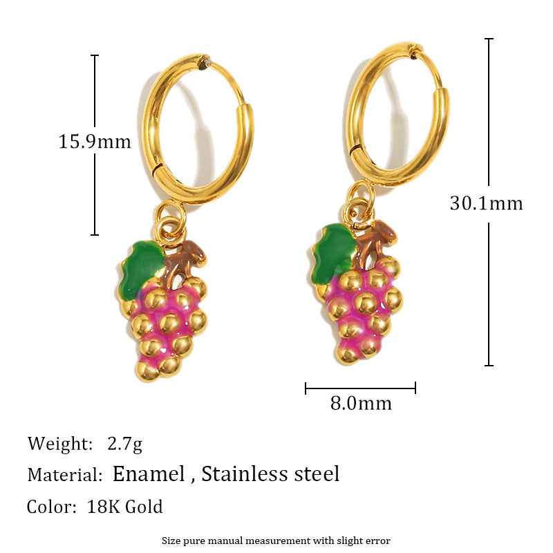 Orecchini da donna creativi in acciaio inossidabile a forma di frutta, placcati oro 18K e con smalto.