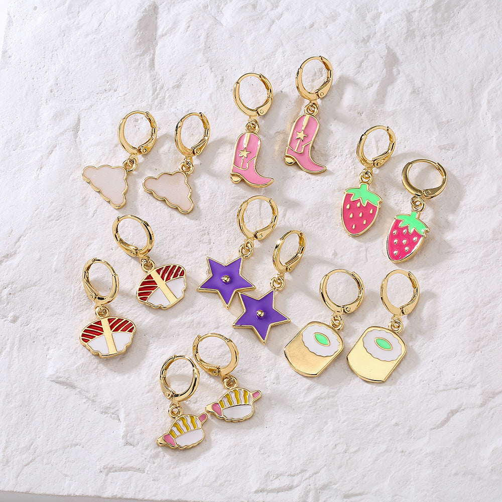 Orecchini geometrici, carini e delicati, da donna, in rame placcato oro 18 carati e smalto.