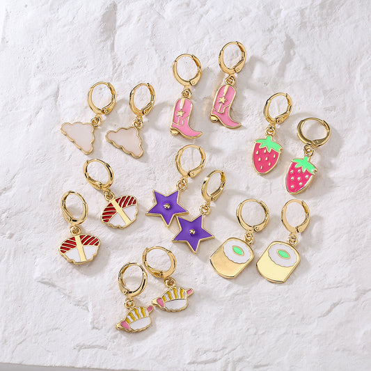 Orecchini geometrici, carini e delicati, da donna, in rame placcato oro 18 carati e smalto.